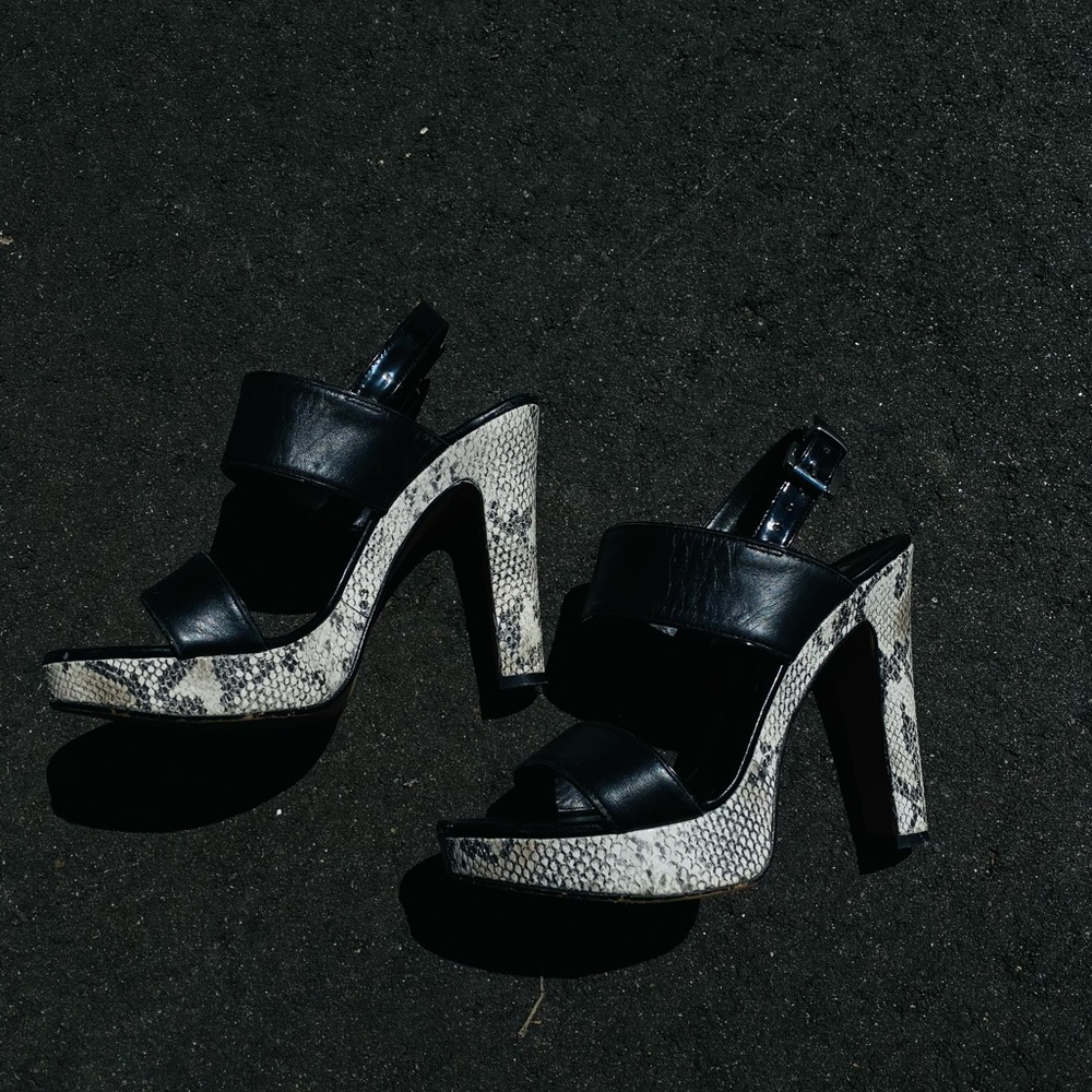 Black snake skin platform shoes